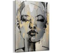ALMLZL African American Wall Art Black Women Golden Face Graffiti Canvas Wall Art Bathroom Decor African Poster and Prints for Living Room Bedroom Decorations Framed Artwork-16 x24(40x60cm)