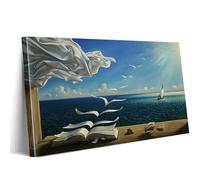 ALMLZL Salvador Dali Wave Book Canvas Wall Art Surrealism Art Prints Famous Oil Painting Reproduction Abstract Sailboat Poster Living Room Bedroom Blue Wall Decor Gallery Wrapped 12x16inch/30x40cm