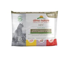 almo nature HFC Natural Human-Grade Wet Cat Food - Assorted Chicken Recipes - 6x55g Pouches (2 Fillet, 2 with Whitebait, 2 with Shrimps)