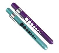ALMOCN 2 Pack Pen Light,Nurse Medical Reusable LED Penlight White Light with Pupil Gauge and Ruler,Teal and Purple