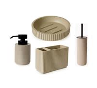Textured 4 Pcs Dish, Toothbrush , Dispenser Toilet Brush Holder Set - Almond