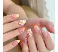 Almond Artificial Nail Tips With 3D Flower Gradient Design - Short Press On False Nails For Women Featuring Dot Patterns And Glossy Salon-Quality Finish For Elegant Occasions And Everyday Wear