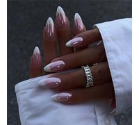 Almond Artificial Nails French Tip False Glossy Nude Full Cover Press On Manicure Supply Almond French Tip Press On Full Cover Gift