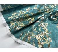 Almond Blossom Digital Print Fabric Van Gogh Floral Sakura Home Decor Upholstery Curtain Material - 140cm Wide - Sold by The Metre - Turquoise