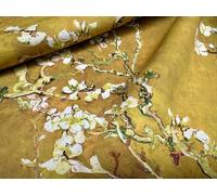 Almond Blossom Digital Print Fabric Van Gogh Floral Sakura Home Decor Upholstery Curtain Material - 140cm Wide - Mustard - Sold by the Metre