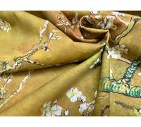 Almond Blossom Digital Print Fabric Van Gogh Floral Sakura Home Decor Upholstery Curtain Material - 140cm Wide - Sold by The Metre - Mustard