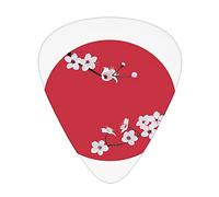 Almond Blossom Guitar Picks 12 Pack Universal ABS Guitar Picks,Japanese Cherry on Flag Background Love Illustration,for Acoustic and Electric Guitar,Dark Coral