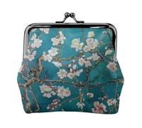 almond blossom Print Coin Purse for Women Cute PU Leather Kiss-lock Change Purse Wallet, Black, One Size, Pattern