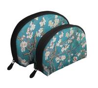 Almond Blossom Print Small Purses 2Pcs Portable Coin Purse Makeup Bag Soft Vacation Pouch Change Holder Wallet with Zipper Portable for Shopping Travel Party Cosmetic Bag