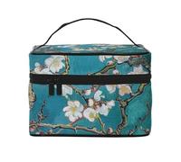 Almond Blossom Printed Travel Makeup Bag Spacious Portable Cosmetic Organiser with Handle, Large Capacity Toiletry Bag, Gift for Women Girls