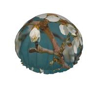 Almond Blossom Shower Cap for Women Men Large Reusable Shower Bonnet Double-Layer Waterproof Bath Caps Elastic Band Hair Hat for All Hairstyles, Travel-Friendly Color843