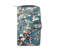 Almond Blossom Wallet Multifunctional Leather Wallets for Men Compact Long Wallet Credit Card Holder Passport Bag