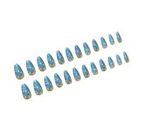 Almond Christmas False Nails With Blue Color Designs Press On Artificial Manicure Accesories 24Pcs Nail Decoration