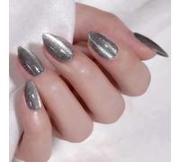 Almond Fake Acrylic False Glitters Artificial Glues on Stick on for Womens Cats Eyes Press on
