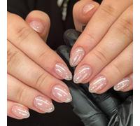 Almond Fake Nails with White Dots Highly Finish False Nails Quick Application for Beginners Easy Apply Manicure
