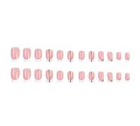 Almond False Nails 24pcs French Tip Press On Nails Square Medium Nails White Nail Tip False Nails With Glitter Designs Pink Full Cover Square Nails With Nail Glue Glossy Acrylic (a-Pink, One Size)