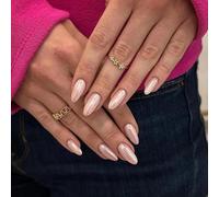 Almond False Nails - 24pcs Pink Pearl Press on Nails - Fake Nails with Glue - Light Pink Chrome French Tip False Nails - Aurora Full Cover Acrylic nails for Women Girls Daily Wear