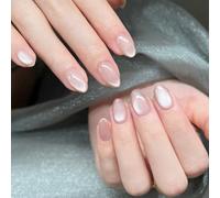 Almond False Nails - Cat Eye Press On Nails Short - 30pcs Nude Pink Fake Nails - Jelly Glossy Acrylic Stick On Nails - Full Cover Glue On Nail For Women Girls Manicure Decoration