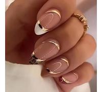 Almond False Nails French Tip,24PCS Flesh Pink False Nails,Acrylic Full Cover Fake Nails with Jelly Glue for Women Girls (Almond,Flesh Pink, One Size)