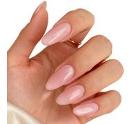 Almond False Nails,Long Nude Pink Press on Nails Almond,Reusable Solid Color Pink Gel Nail Stickers,Acrylic Pure Coral Short Oval Stick Glue on Nails Tip Kit,for Women Girls