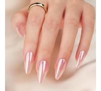 Almond False Nails Medium - 24Pcs Pink Aurora French Tip Press on Nails - Glossy Pure Color Gel Fake Nails - Natural Burgundy Full Cover Acrylic Oval Stick on Nails Reusable for Women and Girls