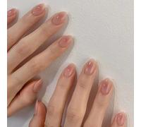 Almond False Nails Short - 24pcs Gradient Pink Press on Nails - Fake Nails with Glue - Elegant French Tip False Nails - Stick on nails for Women - Full Cover Acrylic Short Falsenails as A Gift