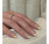 Almond False Nails - Yellow French Tip Nails - 24pcs Fake Nails With Glue - Nude Color Acrylic Press On nails - High Glossy Full Cover Glue Stick On nails For Women Girls