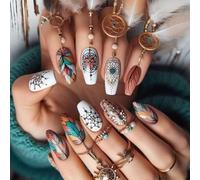 Almond Floral Nails Press on with Full Covers Designs Stick on Manicure Art for Women 24pcs Artificial