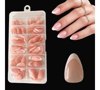 Almond French Press On Nails - SanFangyue French False Nails - Fake Nail White Tip False Nail Kit - 120Pcs Full Cover Stick on Nail Art Manicure Decorations