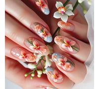 Almond Glossy Fake Stick on in 12 Sizes 24Pcs French Tips for Art Decorations Acrylic Glues on Nail for Women Clear