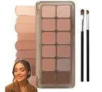 Almond Milk Tea 12-Color Eyeshadow Palette with Brush - Matte & Soft Shimmer Nude Shades, Highly Pigmented & Blendable, Long-Lasting & Waterproof for Natural Daily Looks (Almond)