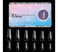 Almond Nail Tips - 120Pcs Reusable Embossed Fish Scale Nail Tips - Mermaid Press On Nails| Long Almond Ballet Nails Extensions | Wearable Artificial Set