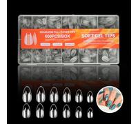 Almond Nail Tips, 600Pcs Medium Almond Nail Tip Half Matte Full Cover Clear Acrylic Gel Kit, Nail Tips for Gel Extensions 12 Sizes - False Press On Nails for Salon & DIY