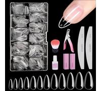 Almond Nail Tips for Gel Extensions, Venares 500Pcs Soft Gel Nail Tips for Acrylic Extensions, Almond False Nails with Glue Nails Files Nail Buffer Blocks Nail Brush Cutter, Nail Extension Kit