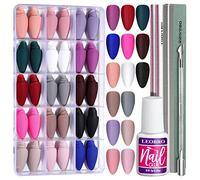 Almond Press on Nails, 15 Pack 360PCS Fake Nails Medium Short, Almond Press on Nails Short, Matte Acrylic Nail Full Cover, LEOBRO 15 Colors False Nails Set with Nail Tips Glue (Pack of 365), 1 ml
