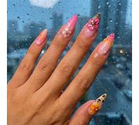 Almond Press On Nails - 24PCS Artistic Floral & Gradient Fake Nails for Women | Quick Apply Stick On Nails for Parties, Weekends & Everyday Style