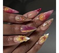 Almond Press On Nails Fake Glossy Acrylic Artificial Stick For Womens 24Pcs 12Sizes Glues Acrylic Glues On Nail For Women Clear