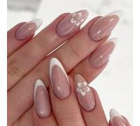 Almond Press On Nails Fake Glossy Acrylic Artificial Stick For Womens 24Pcs 12Sizes Glues Stick On Nail