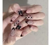 Almond Press On Nails Fake Nails Glossy Acrylic Artificial Nails Stick On Nails For Womens 24Pcs 12Sizes Glues On Nails