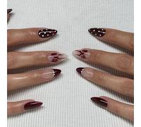 Almond Press On Nails Glossy Fake Nails Stick On Nails In 12 Sizes 24Pcs French Nails Tips For DIYS Nails Decorations