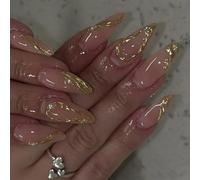 Almond Press On Nails Glossy Fake Stick In 12 Sizes 24Pcs French Tips For Art Decorations Nail Coffin Almond French Tip Nail