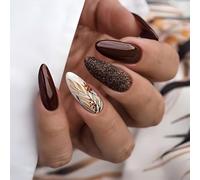 Almond Press On Nails - Glossy Finish Full Coverage False Nails for Natural Look, 24pcs Long-Lasting Acrylic Stick Ons for Everyday Wear, Parties, Weddings
