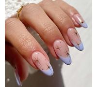 Almond Press-On Nails, Pink Lavender Ombre, Gold Details, 24 Tips, 12 Sizes | Glossy finish with star and dot accents, accessory tools included, for home manicures, everyday wear and social occasions