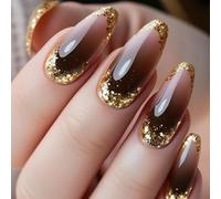 Almond Press On Nails Sequins Fake Nails Stick On Nails 12 Sizes 24Pcs French Nails Tips For DIYS Nails Art Decorations