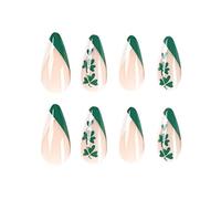 Almond Press On Nails-Tips Heart Clovers Acrylic Fake-NailsDesigned Full Cover False For Women And Girls 24PCS Stiletto-fake-tips Press On