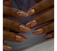 Almond Press On Nails With 3D Floral Artificial Nails Stick On Nails Full Covers False Nails For Women And Girls 24pcs