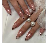 Almond Press On Nails with Glossy Leopard French Tips - Reusable Acrylic False Nail Set Medium Length Elegant Touch for Daily Wear Party Special Occasion Salon Quality DIY Art