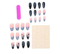 Almond Press-on Pieces with Blue Black Pattern, 24 Piece False Tip Manicure Set for Party Moments, Photo Ready Hands, and Daily Use