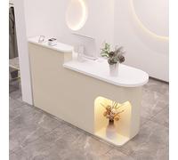 Almond Reception Desk with Lockable Drawers Open Counter Office Table Wooden Retail Checkout Station59 x19.6"x41.3"