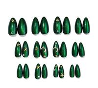 Almond Shaped False Nails Glossy Green ABS Stick on Easy Application Fashion Accessory for Wedding Work Event Easy Apply Almond False